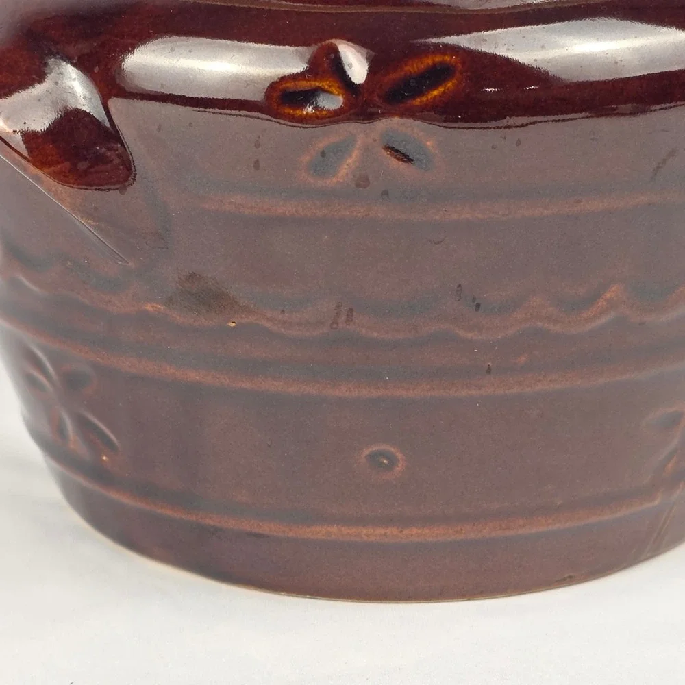 MAR CREST Vtg Crock Pot Oven‎ Proof Stoneware with Lid Brown 2 Handles Bean Pot